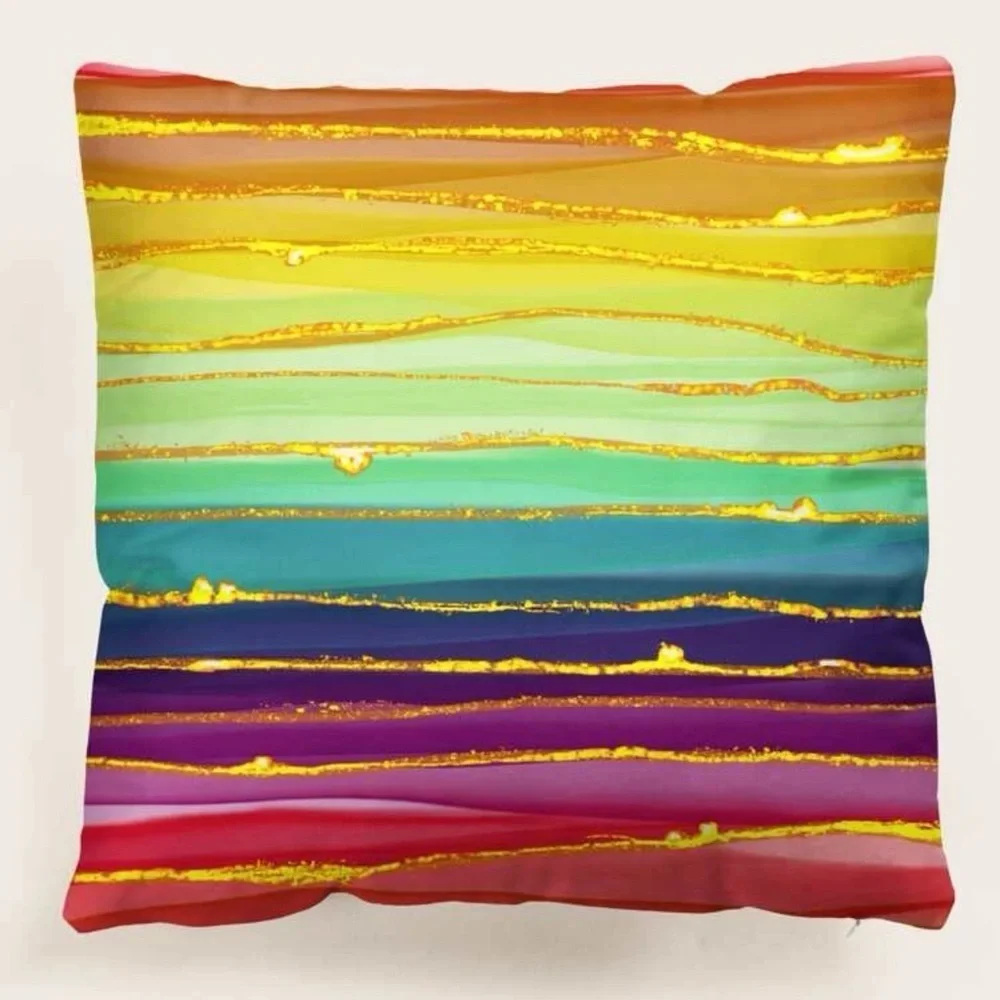 Rainbow Stripe Pattern Pillow Case Cover Decorative Toss Pillow